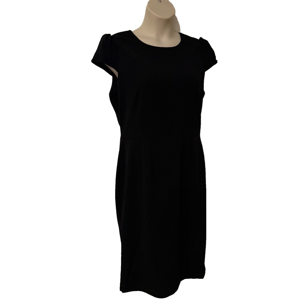 Betsey Johnson Black Jersey Pencil Midi Dress~Sz 14~Cap Slv Office to Cocktails